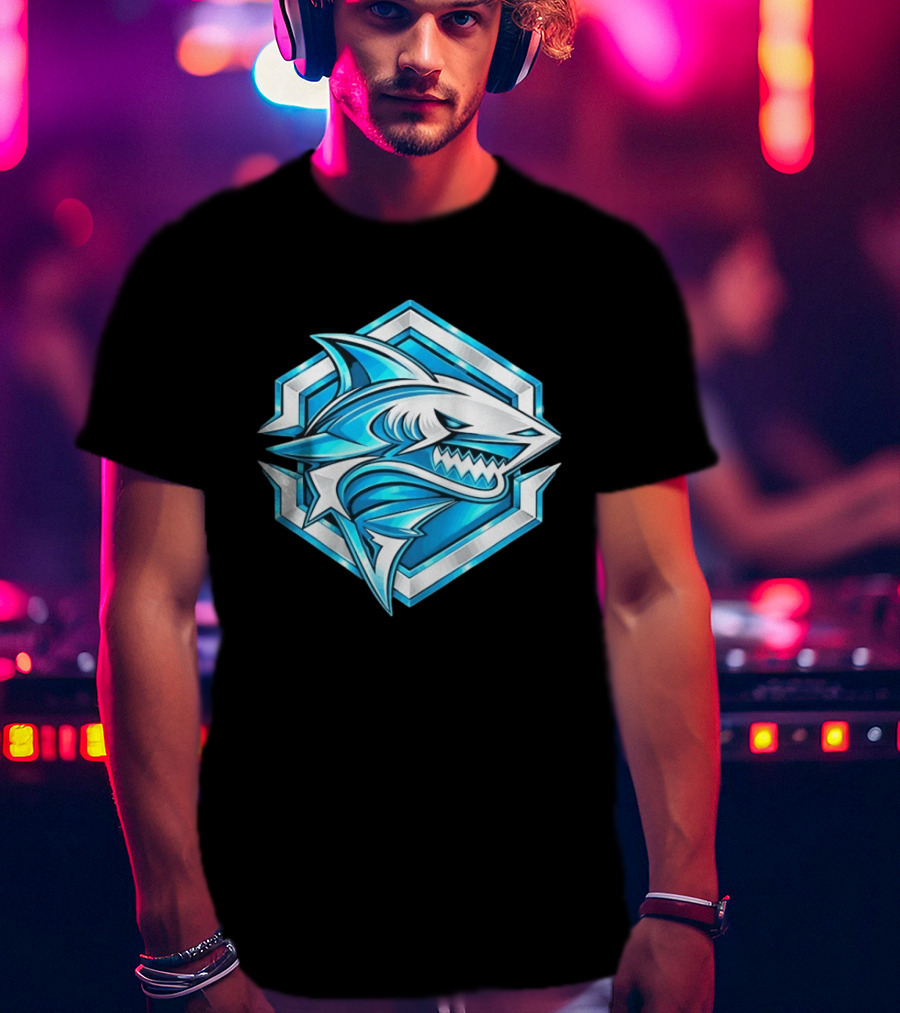 Blue Shark Hexagon Esports Gaming Shark T-Shirt