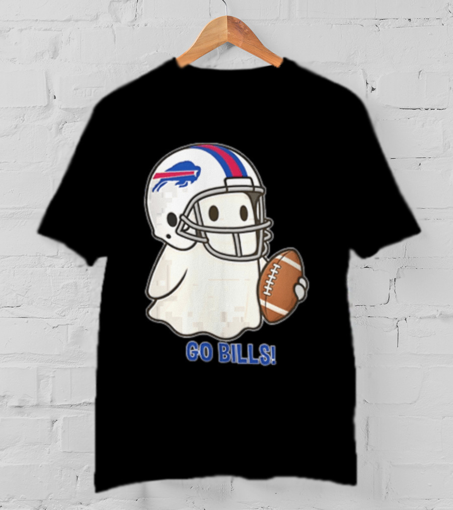Buffalo Bills Ghost GO BILLS Football Helmet Holding Ball T-Shirt