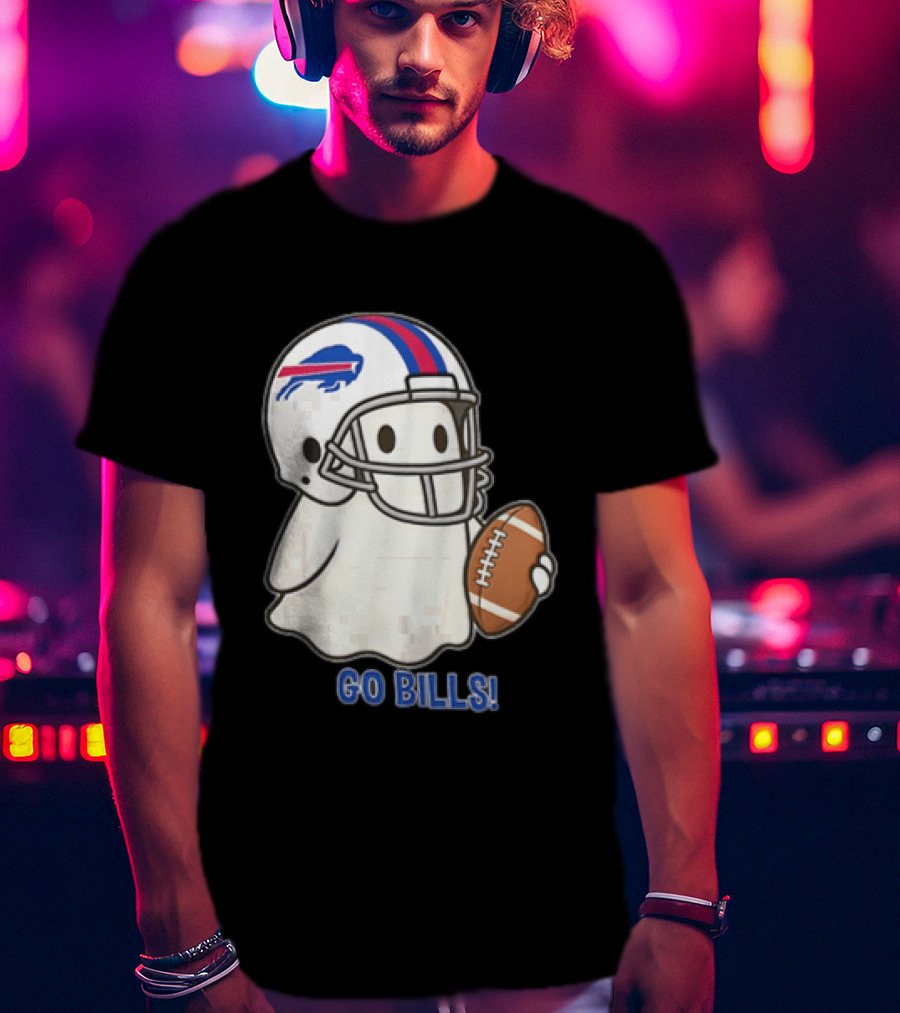 Buffalo Bills Ghost GO BILLS Football Helmet Holding Ball T-Shirt