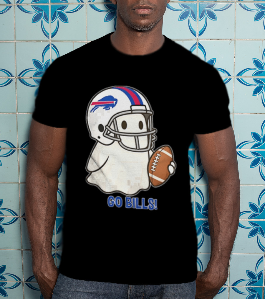 Buffalo Bills Ghost GO BILLS Football Helmet Holding Ball T-Shirt
