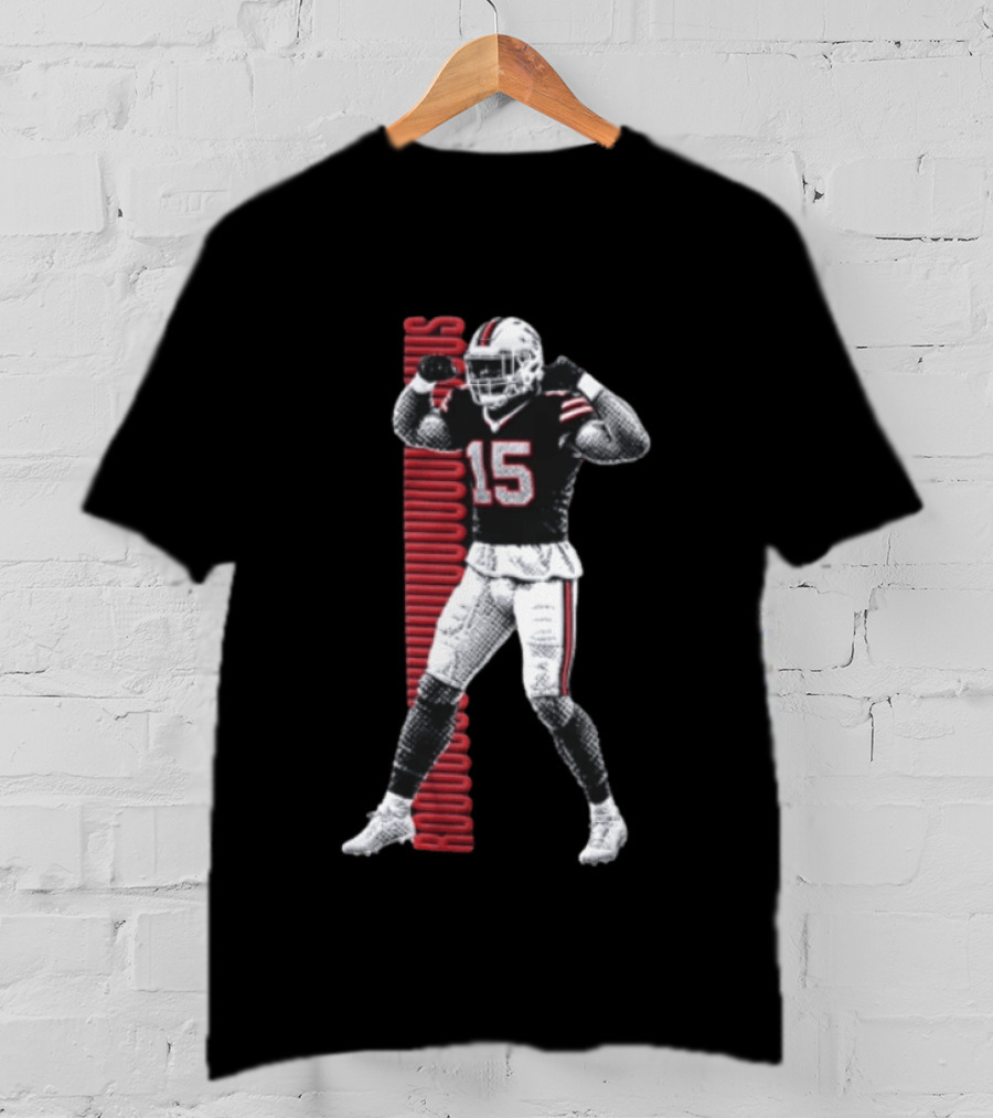 Buffalo Bills Rooouuuuudus 15 Football Player Flexing Arms Halftone NFL Fan T-Shirt