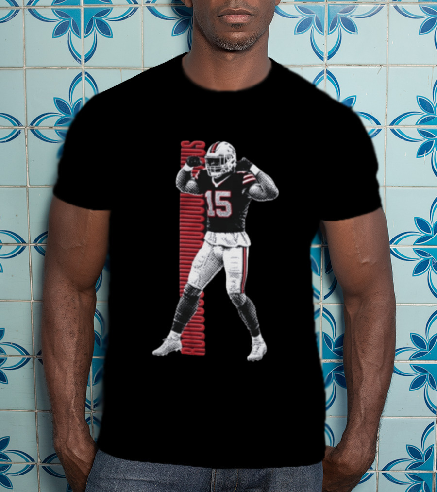 Buffalo Bills Rooouuuuudus 15 Football Player Flexing Arms Halftone NFL Fan T-Shirt