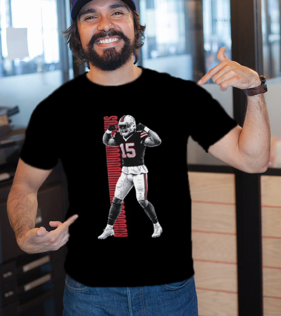 Buffalo Bills Rooouuuuudus 15 Football Player Flexing Arms Halftone NFL Fan T-Shirt