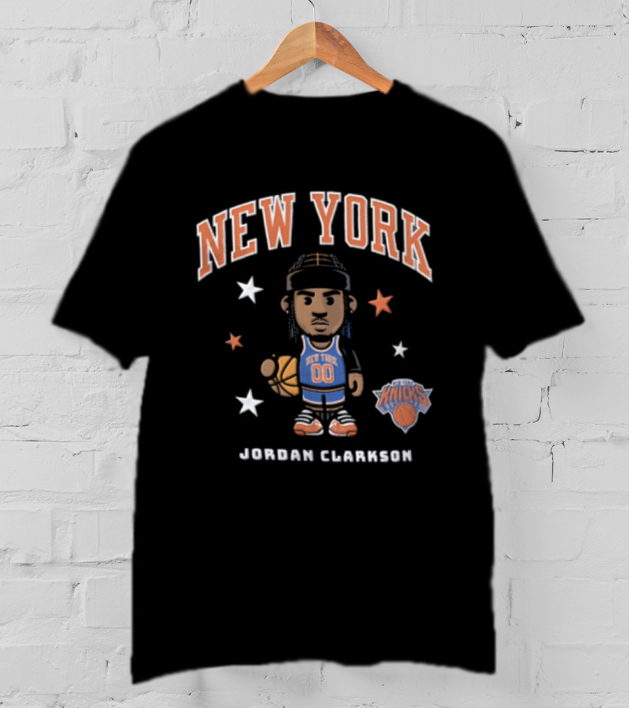 New York Knicks NBA 00 Jordan Clarkson Cartoon Basketball Player Braids Stars T-Shirt
