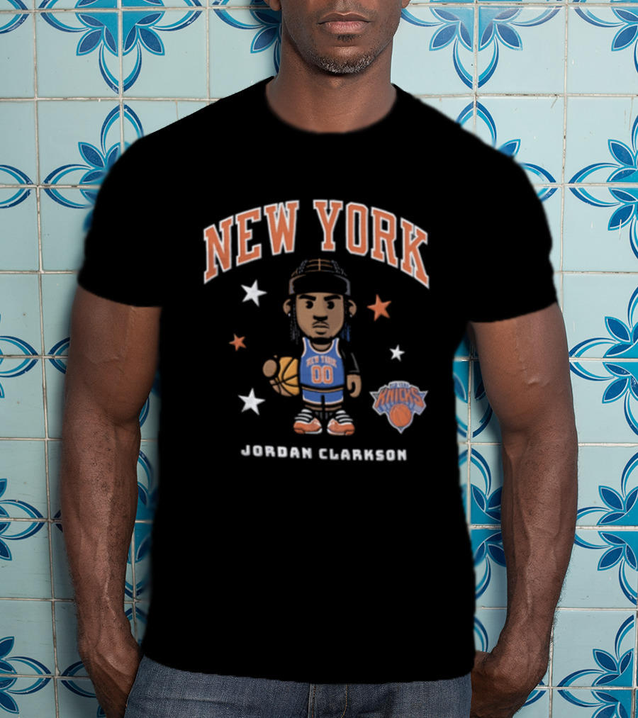 New York Knicks NBA 00 Jordan Clarkson Cartoon Basketball Player Braids Stars T-Shirt
