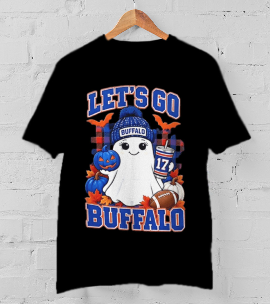 Let's Go Buffalo Ghost With Beanie Pumpkin And Football T-Shirt