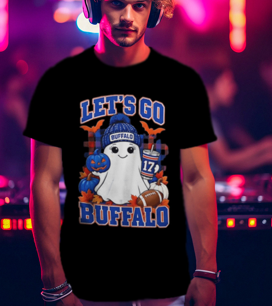 Let's Go Buffalo Ghost With Beanie Pumpkin And Football T-Shirt