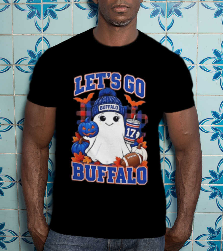 Let's Go Buffalo Ghost With Beanie Pumpkin And Football T-Shirt