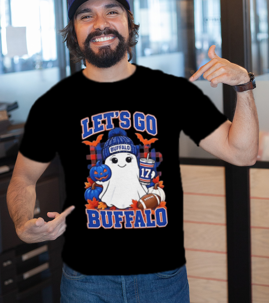 Let's Go Buffalo Ghost With Beanie Pumpkin And Football T-Shirt