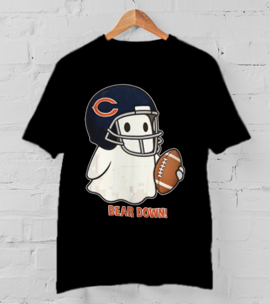 Chicago Bears Bear Down Ghost Football Helmet Holding Ball T-Shirt