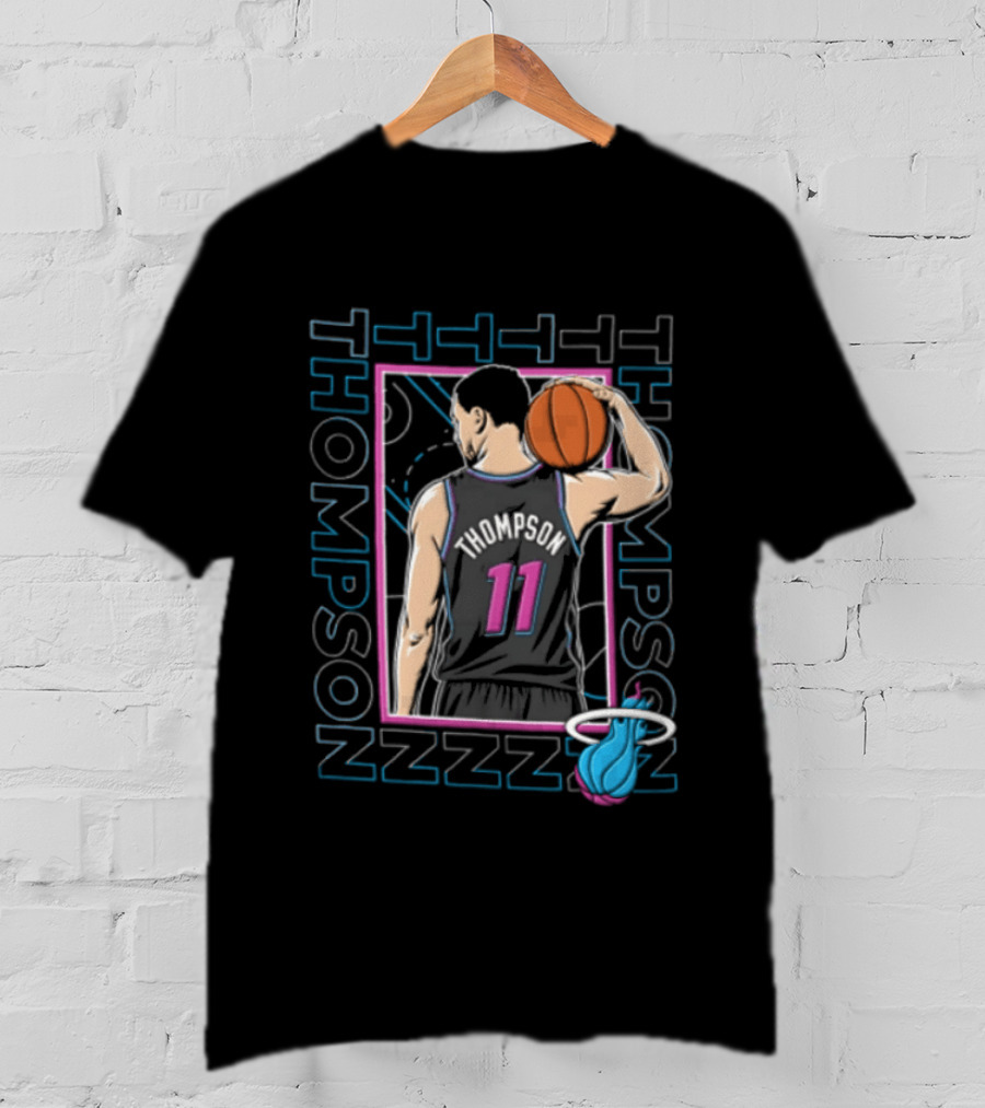 Thompson 11 Miami Heat Basketball Player Holding Ball NBA T-Shirt