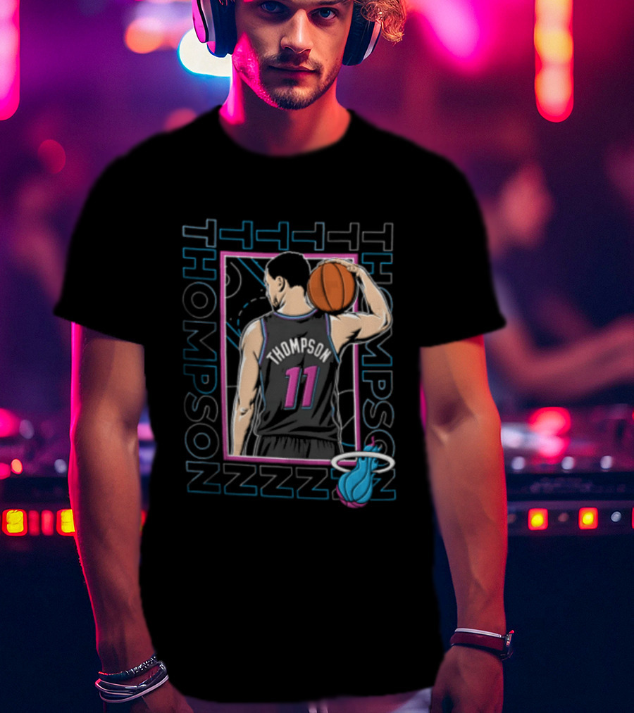 Thompson 11 Miami Heat Basketball Player Holding Ball NBA T-Shirt