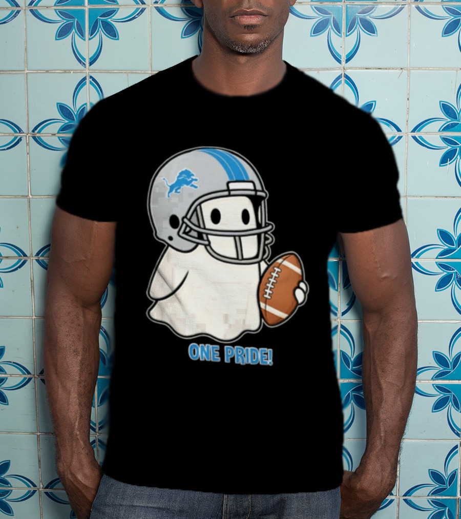 Detroit Lions Ghost One Pride Football Helmet And Ball T-Shirt
