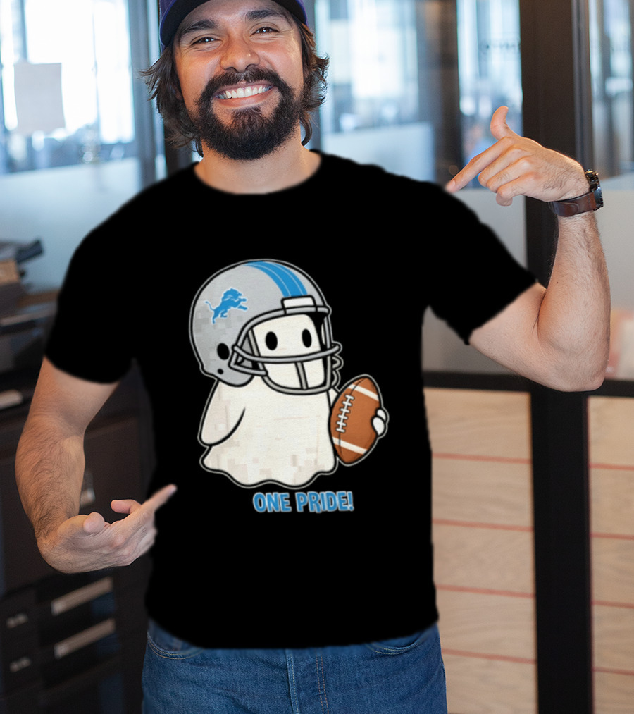 Detroit Lions Ghost One Pride Football Helmet And Ball T-Shirt