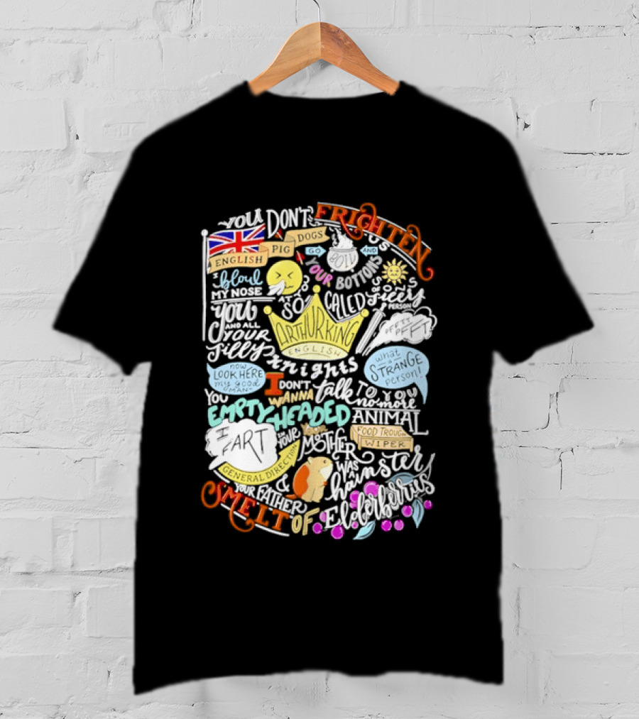 Monty Python Holy Grail Taunting French Knight Humorous Quote Crown Flag T-Shirt