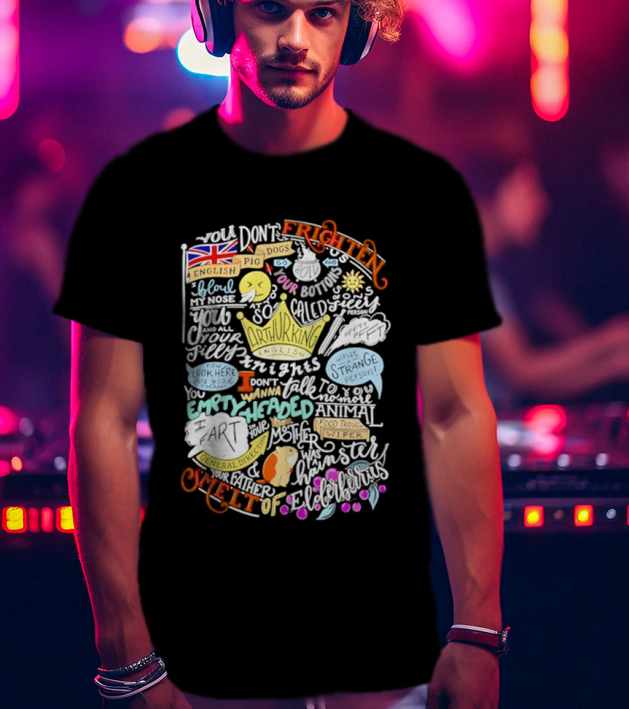Monty Python Holy Grail Taunting French Knight Humorous Quote Crown Flag T-Shirt