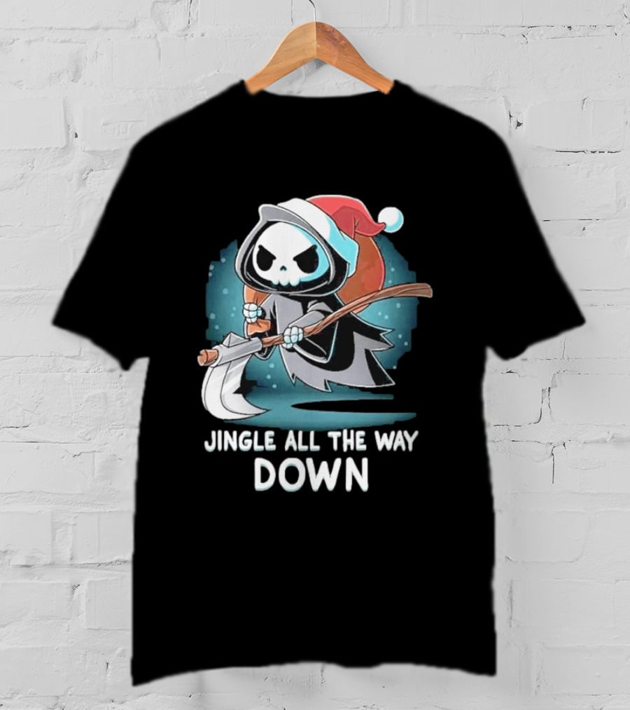 Jingle All The Way Down Grim Reaper Santa Hat T-Shirt