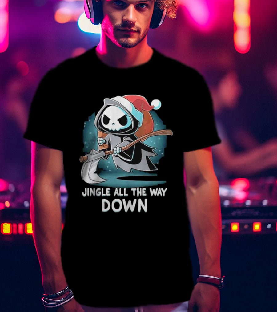 Jingle All The Way Down Grim Reaper Santa Hat T-Shirt
