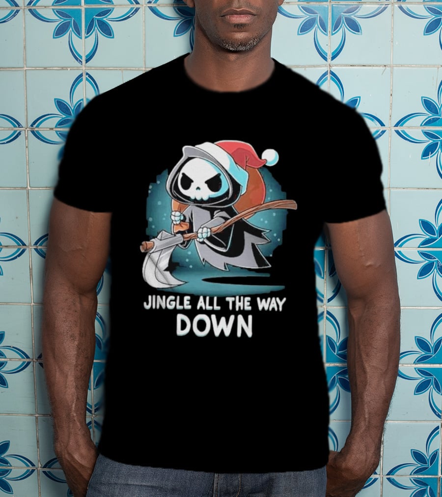 Jingle All The Way Down Grim Reaper Santa Hat T-Shirt