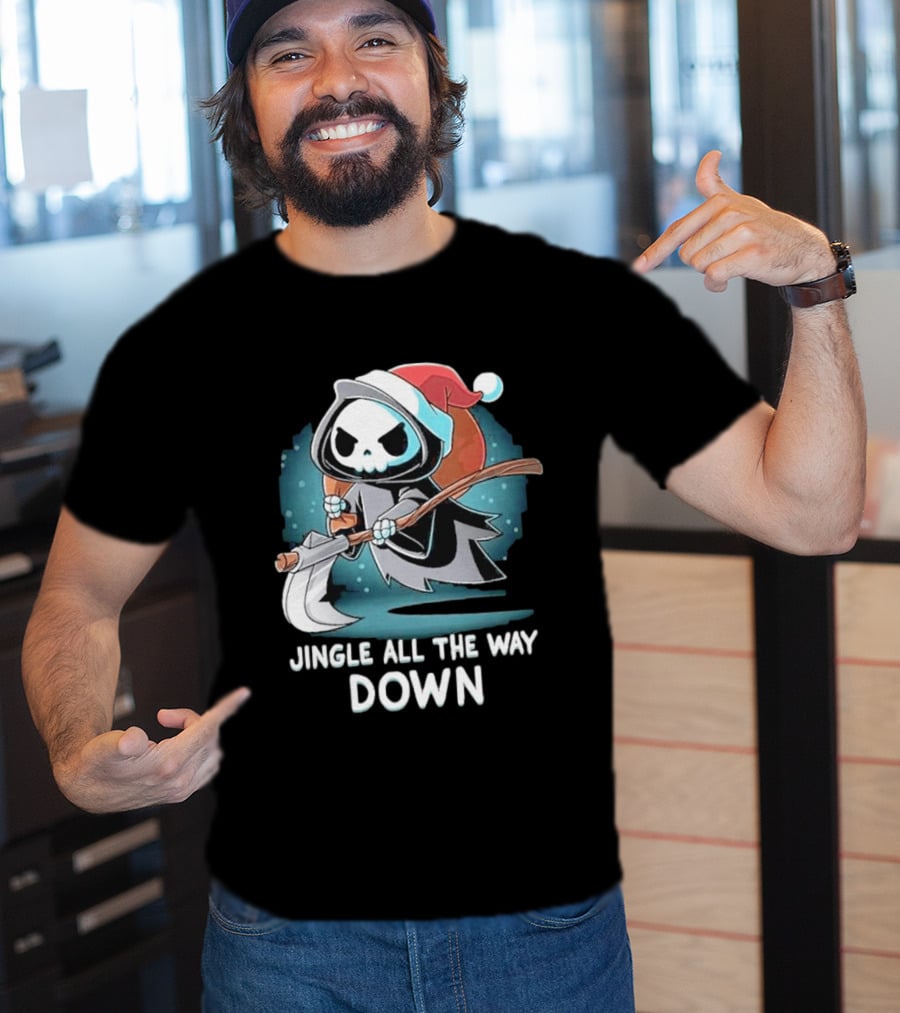 Jingle All The Way Down Grim Reaper Santa Hat T-Shirt