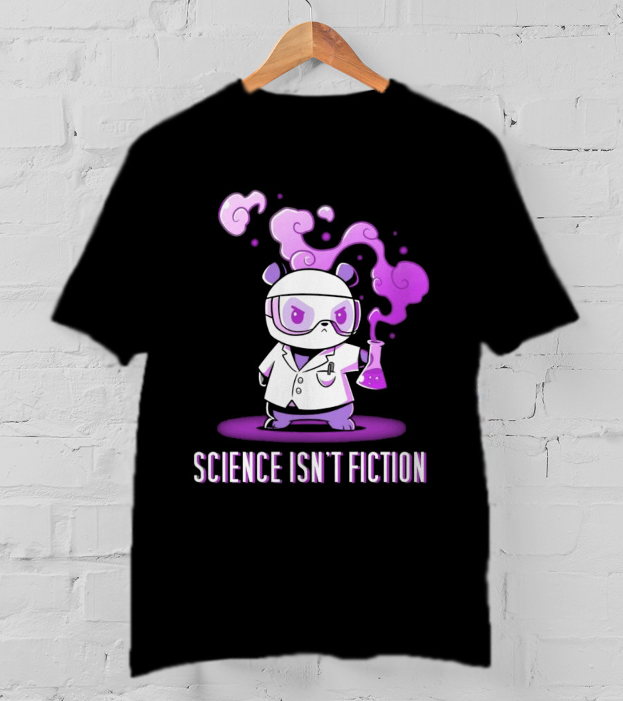 Science Isn't Fiction Panda Scientist With Beaker And Purple Smoke T-Shirt