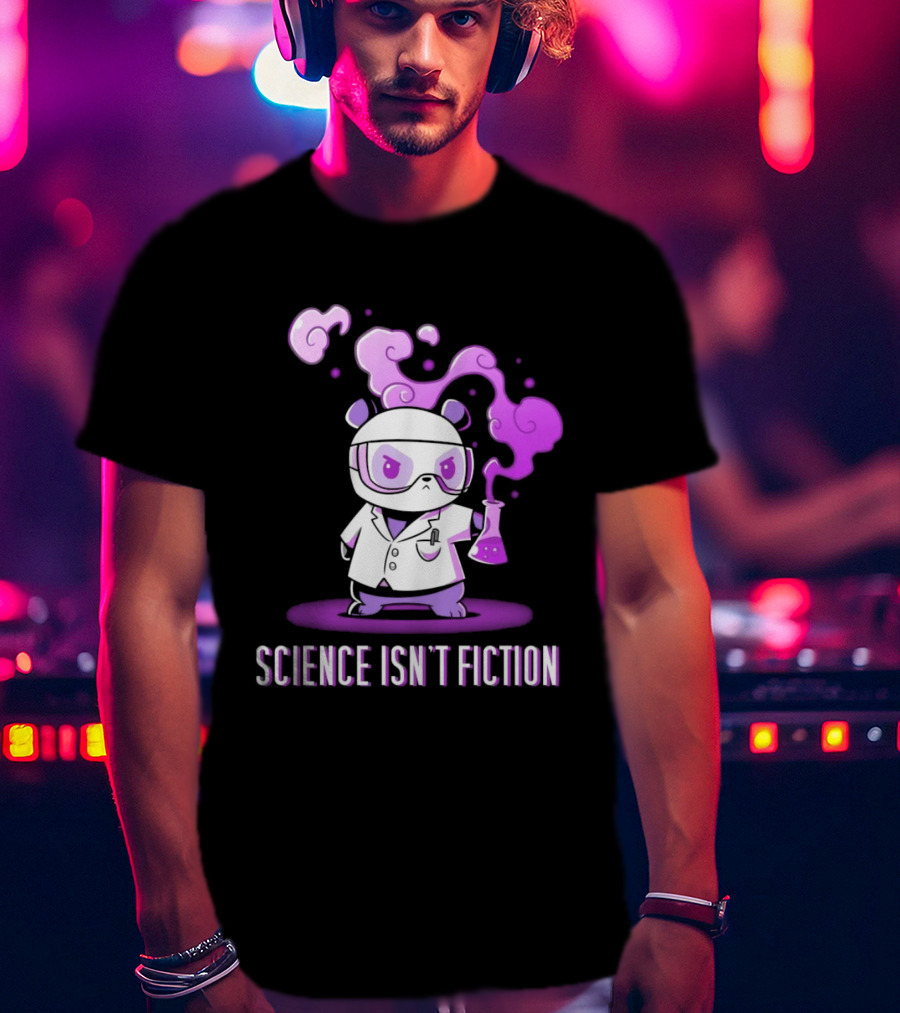 Science Isn't Fiction Panda Scientist With Beaker And Purple Smoke T-Shirt