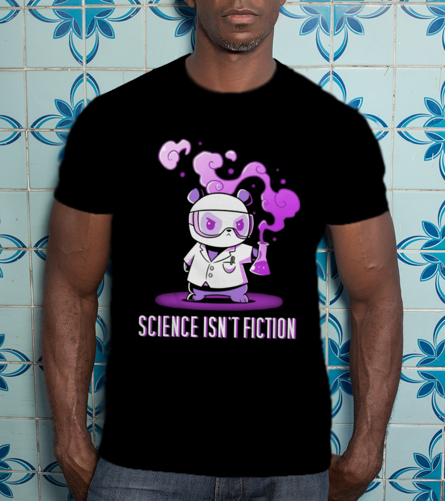 Science Isn't Fiction Panda Scientist With Beaker And Purple Smoke T-Shirt