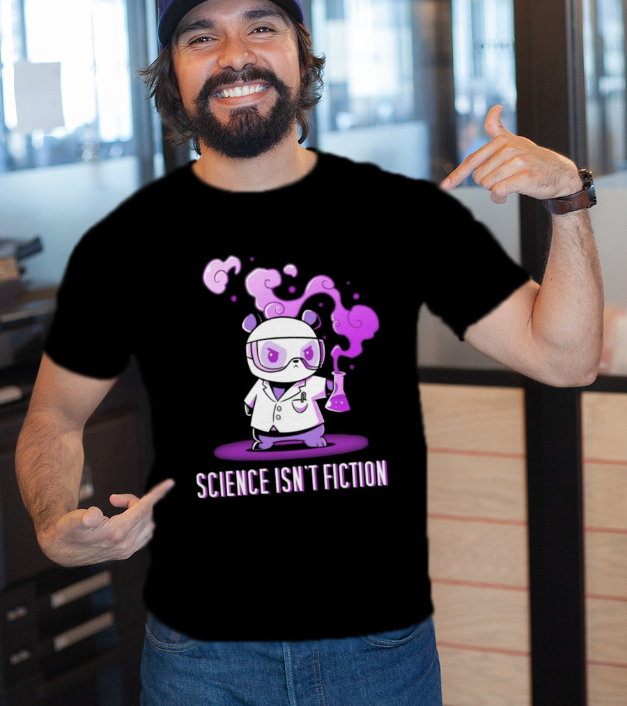 Science Isn't Fiction Panda Scientist With Beaker And Purple Smoke T-Shirt