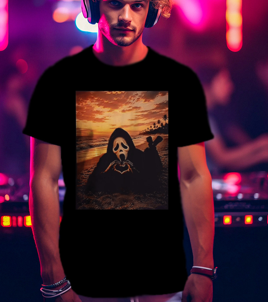 Ghostface Romantic Beach Sunset Valentine's Day Scream Lover T-Shirt