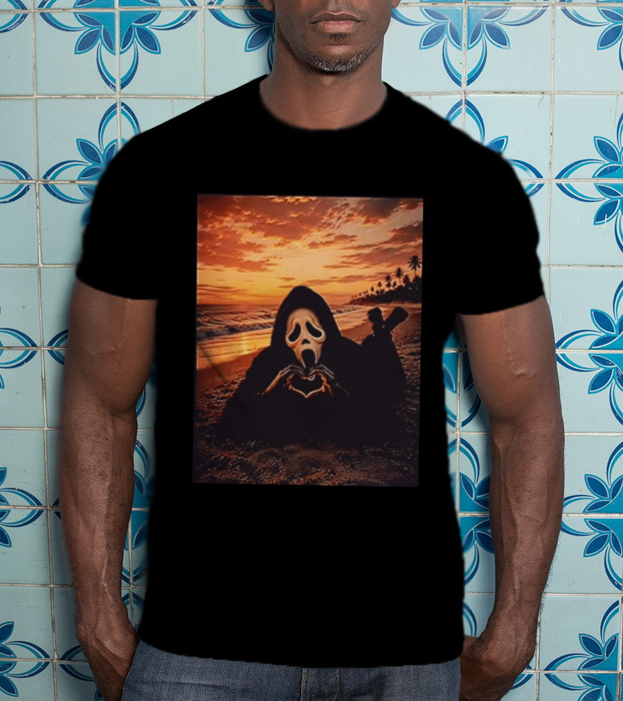 Ghostface Romantic Beach Sunset Valentine's Day Scream Lover T-Shirt