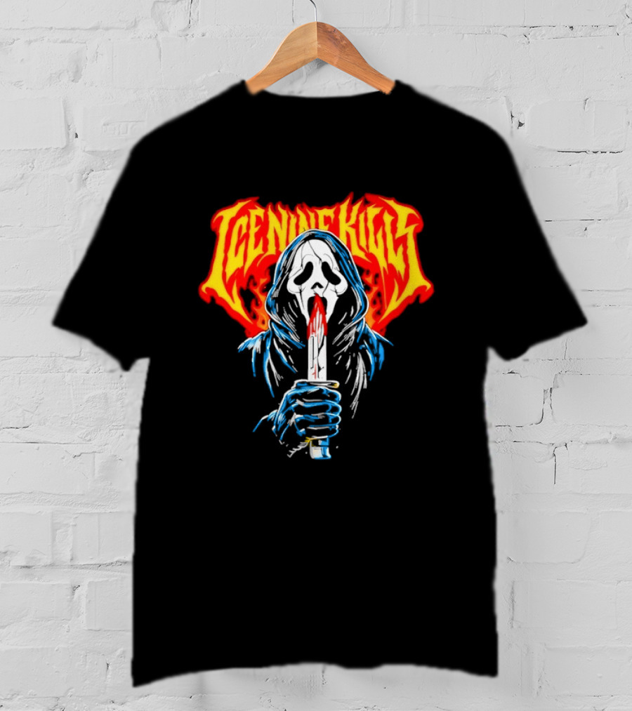 Ice Nine Kills Ghostface Horror Metal Band Red Text Knife T-Shirt