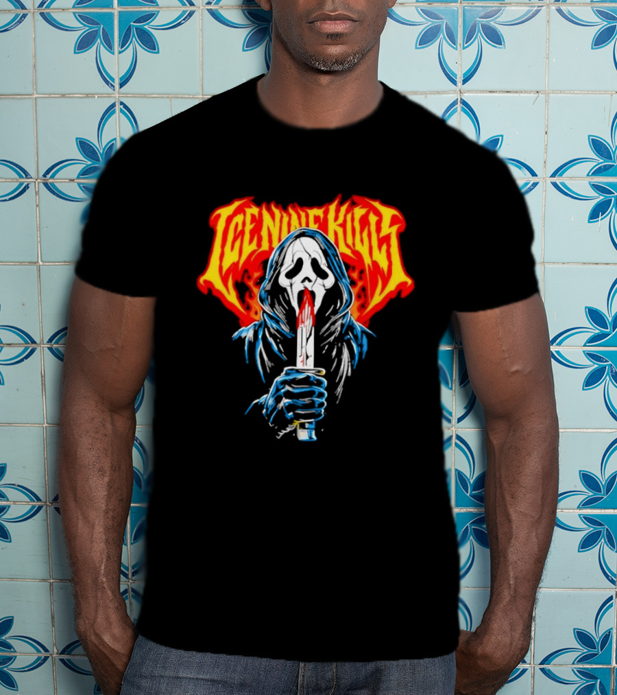 Ice Nine Kills Ghostface Horror Metal Band Red Text Knife T-Shirt