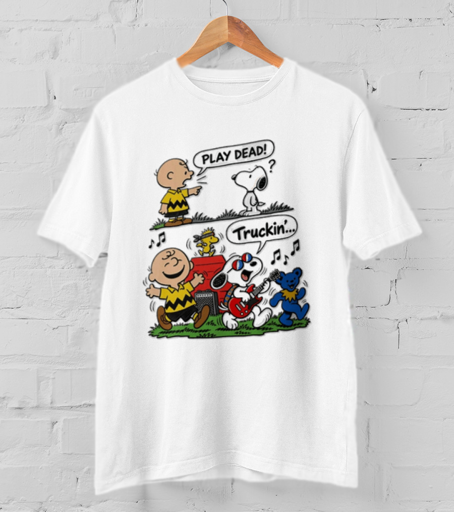 Charlie Brown Snoopy Grateful Dead Play Dead Truckin Dancing Characters T-Shirt