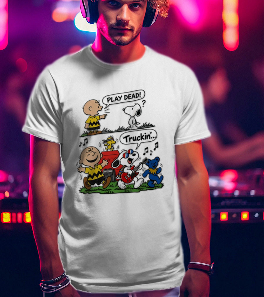 Charlie Brown Snoopy Grateful Dead Play Dead Truckin Dancing Characters T-Shirt
