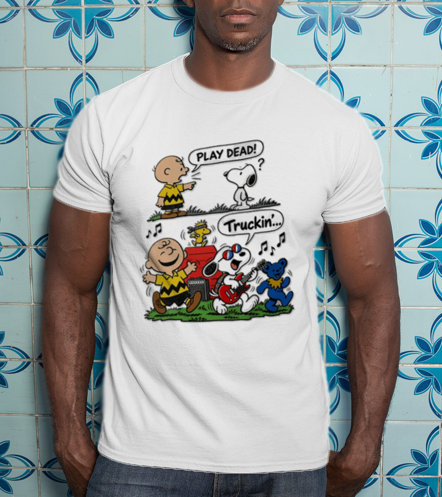 Charlie Brown Snoopy Grateful Dead Play Dead Truckin Dancing Characters T-Shirt