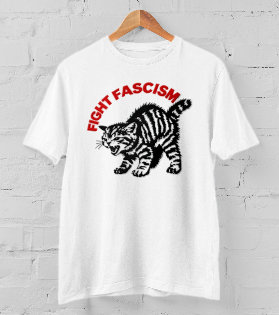 Hissing Striped Kitten Fight Fascism Arched T-Shirt