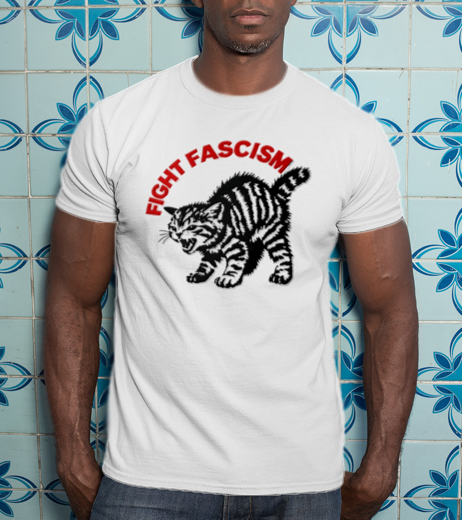 Hissing Striped Kitten Fight Fascism Arched T-Shirt