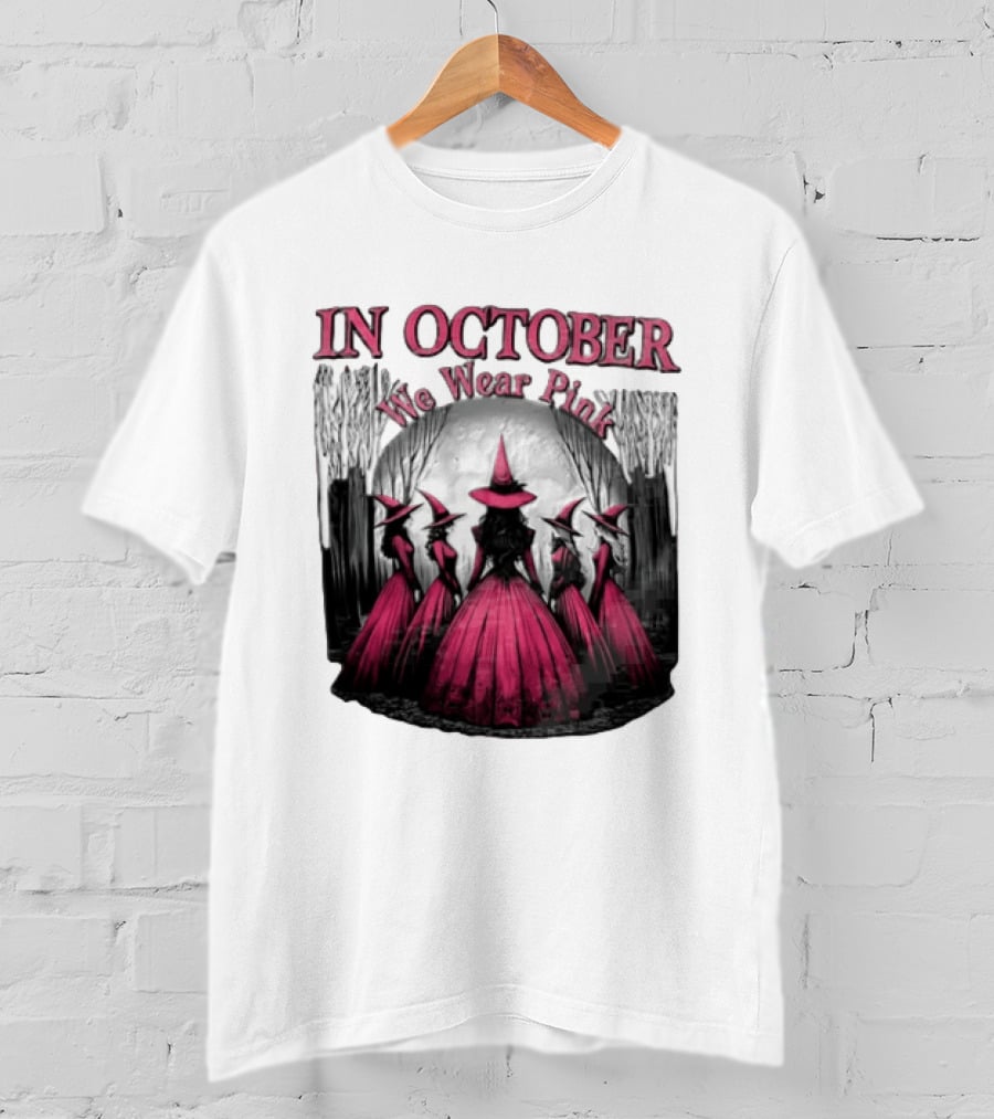 In October We Wear Pink Five Witches Pink Dresses Forest Moon T-Shirt