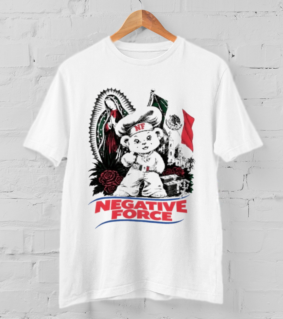 Negative Force Bear With Mexican Flag Virgin Mary Roses T-Shirt