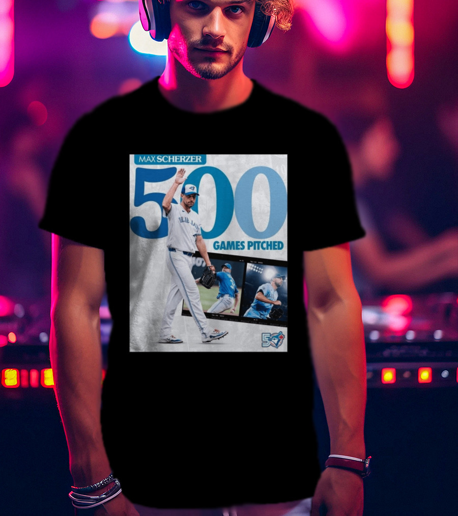 Max Scherzer 500 Games Pitched Blue Jays 50 T-Shirt