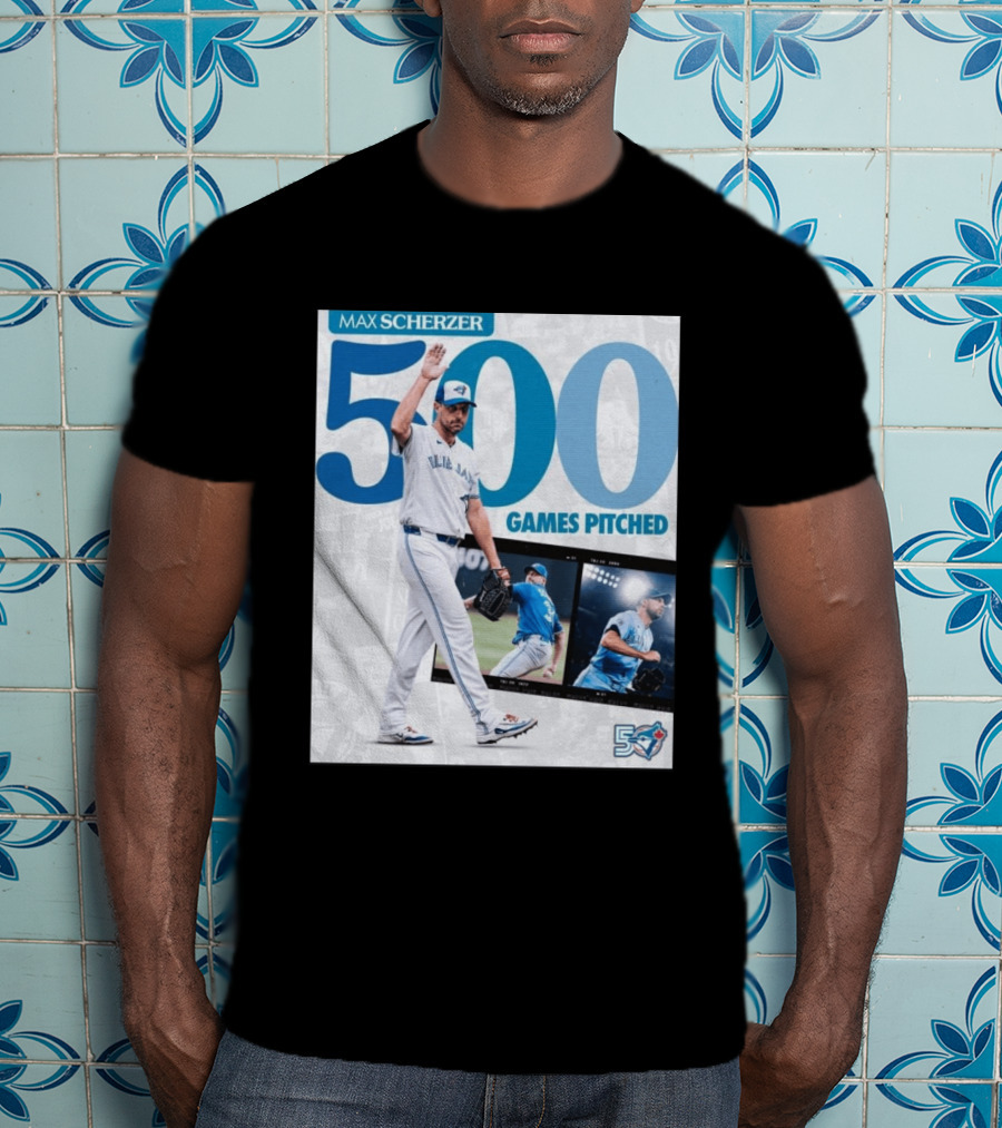 Max Scherzer 500 Games Pitched Blue Jays 50 T-Shirt