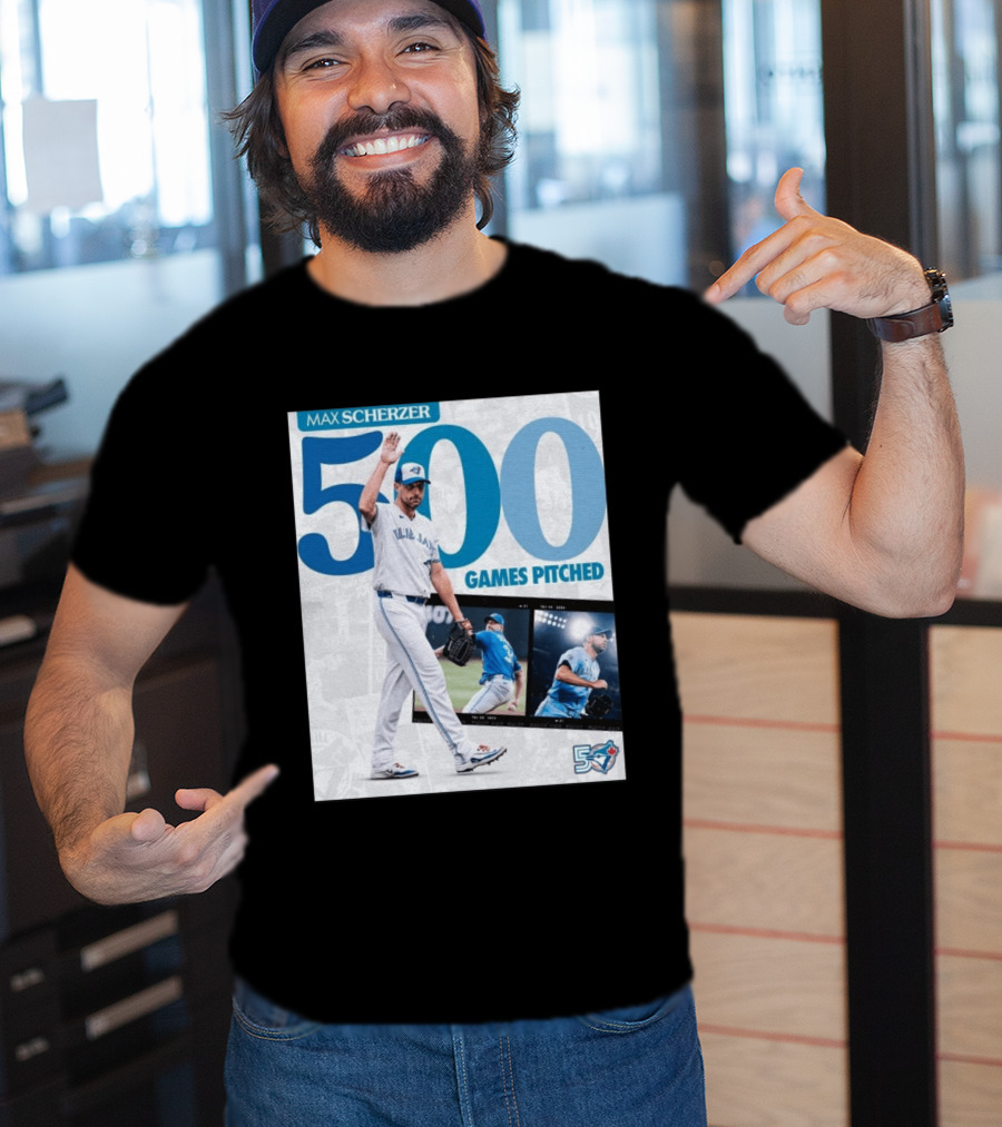 Max Scherzer 500 Games Pitched Blue Jays 50 T-Shirt