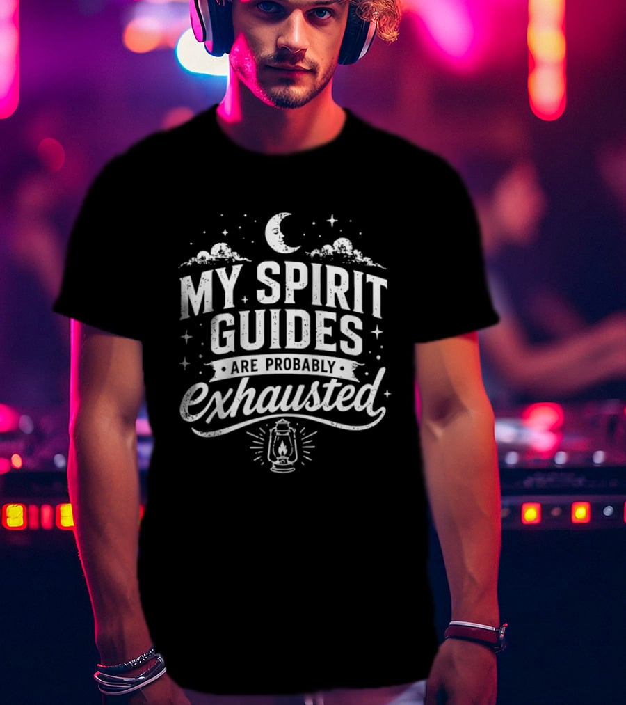 My Spirit Guides Are Probably Exhausted Lantern Moon Stars Clouds T-Shirt