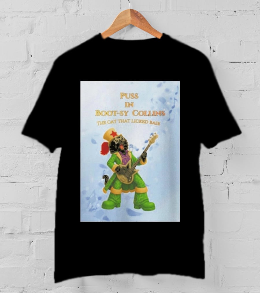 Puss In Bootsy Collins The Cat That Licked Base Green Costume Star Hat Guitar Player T-Shirt