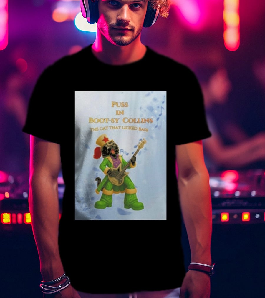 Puss In Bootsy Collins The Cat That Licked Base Green Costume Star Hat Guitar Player T-Shirt