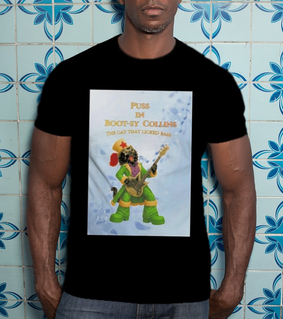 Puss In Bootsy Collins The Cat That Licked Base Green Costume Star Hat Guitar Player T-Shirt