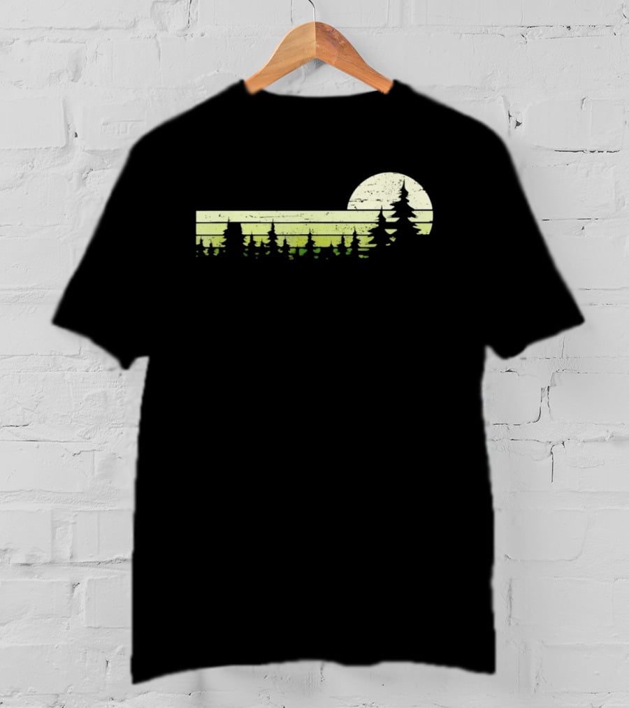 Forest Sunset Silhouette Nature Trees With Circle Sun T-Shirt