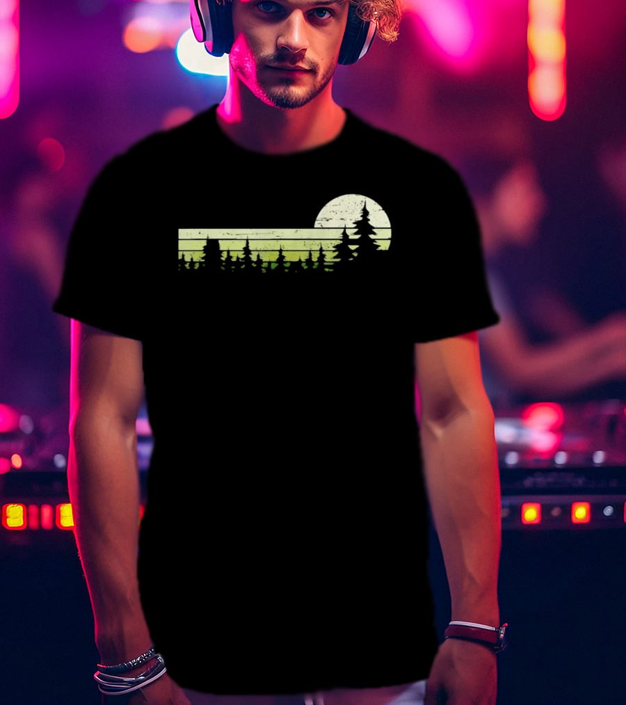 Forest Sunset Silhouette Nature Trees With Circle Sun T-Shirt