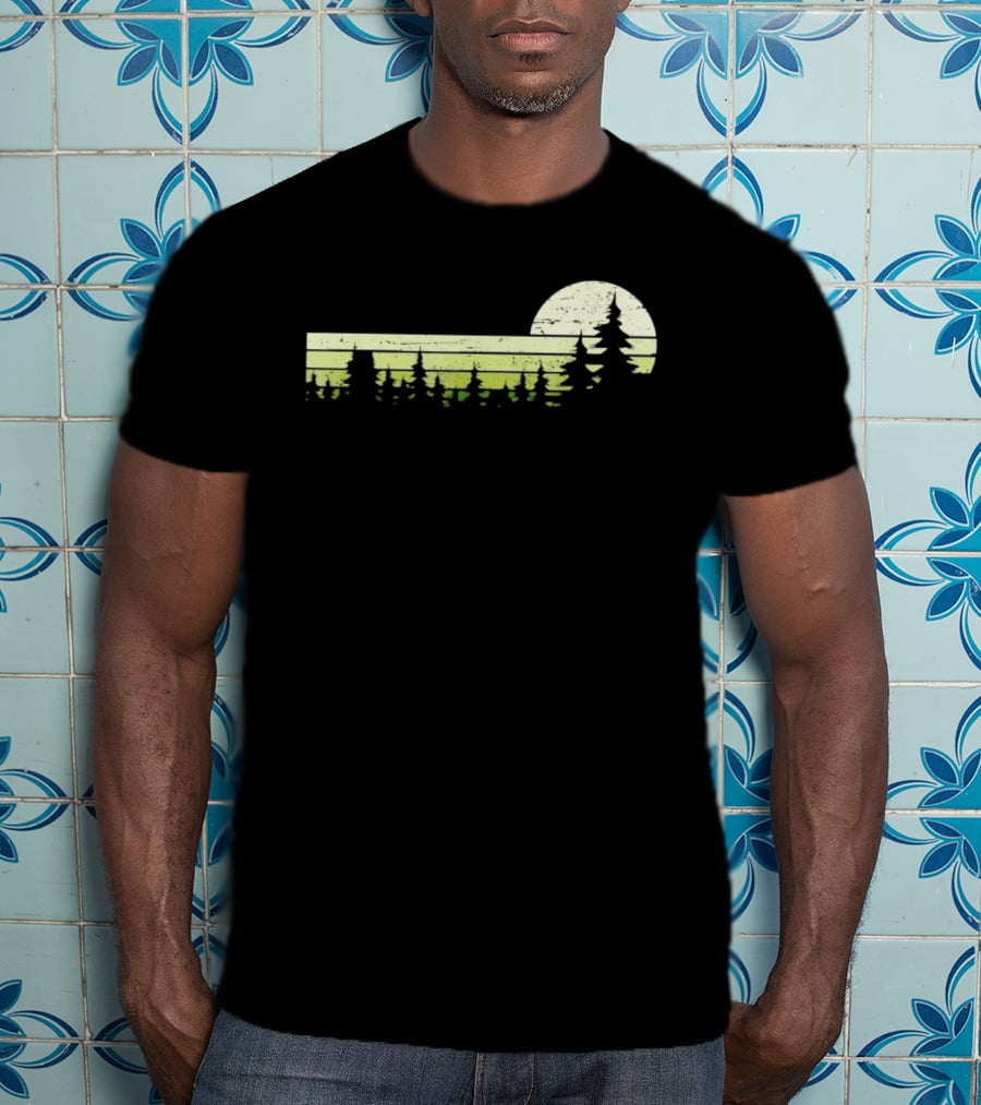 Forest Sunset Silhouette Nature Trees With Circle Sun T-Shirt