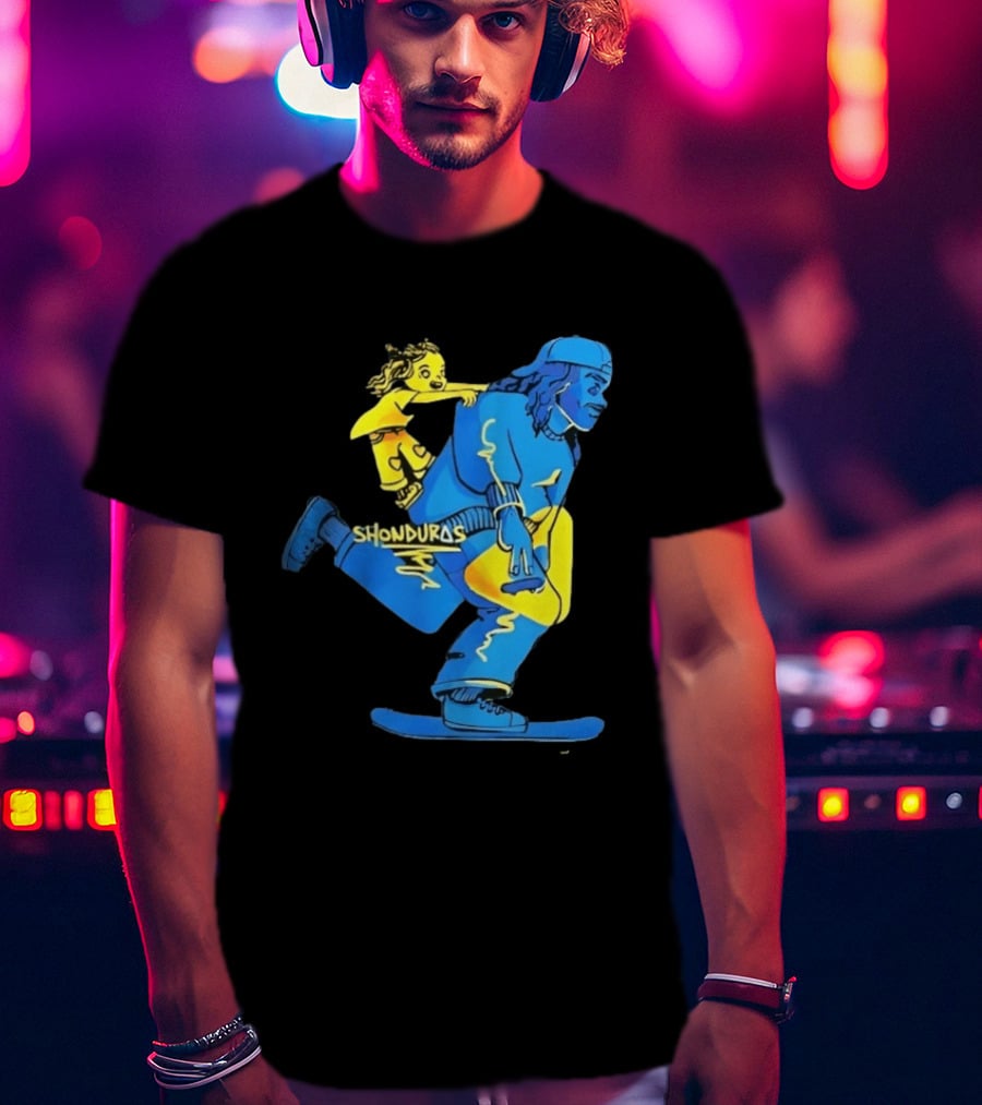Shonduras Skateboard Skater Yellow Blue T-Shirt